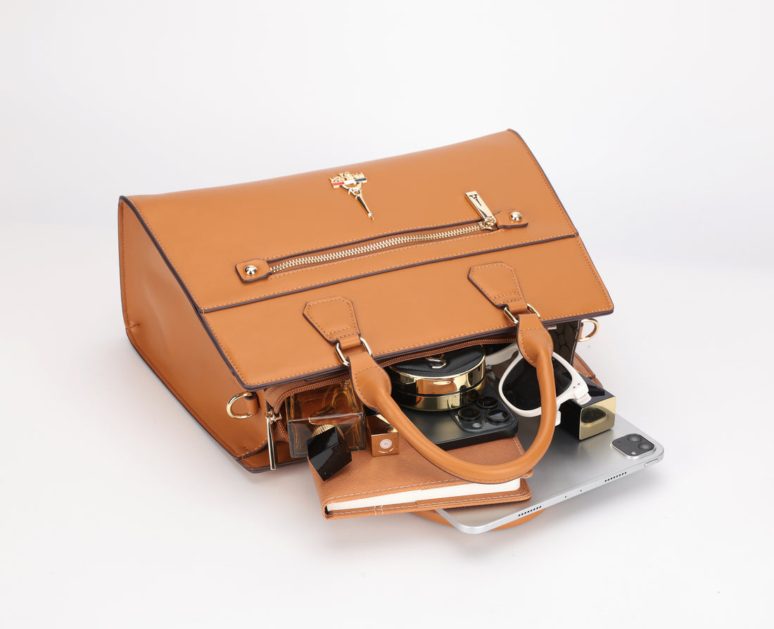 Aurea Tan Structured Top Handle Bag