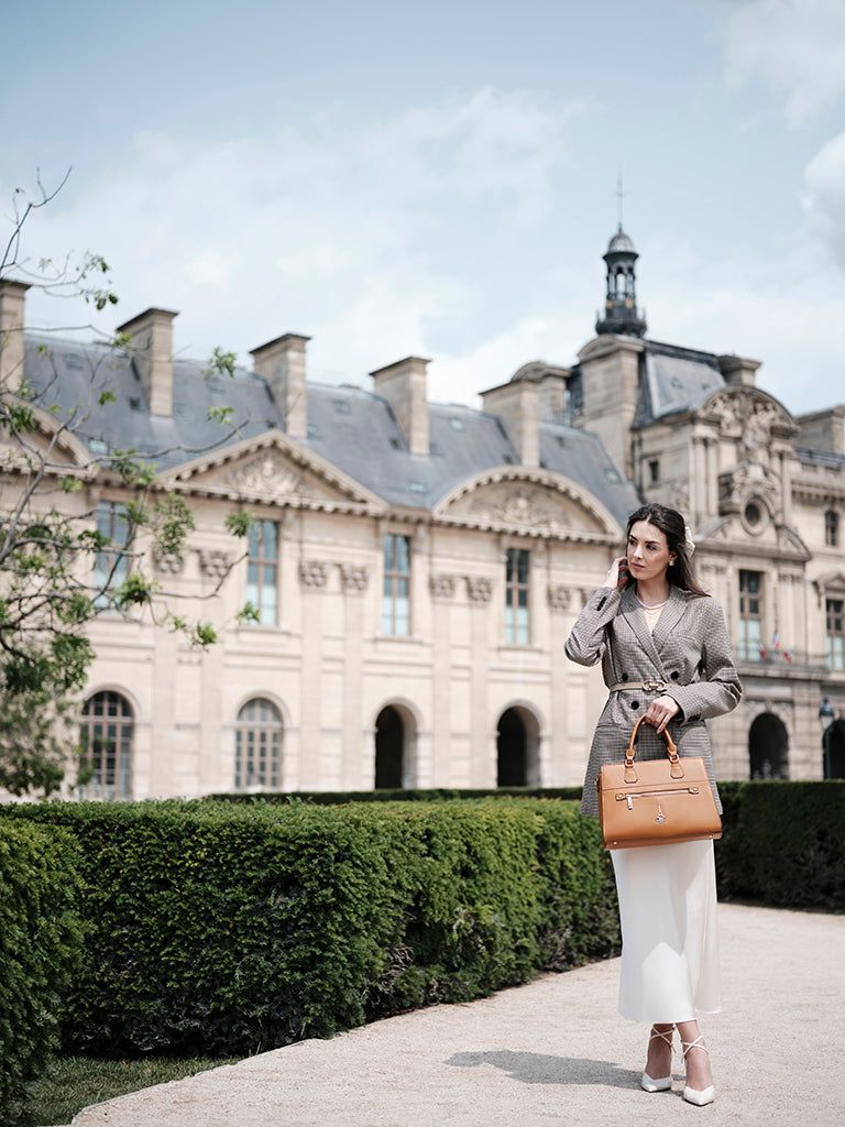 Aurea Tan Structured Top Handle Bag