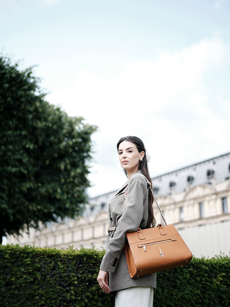 Aurea Tan Structured Top Handle Bag