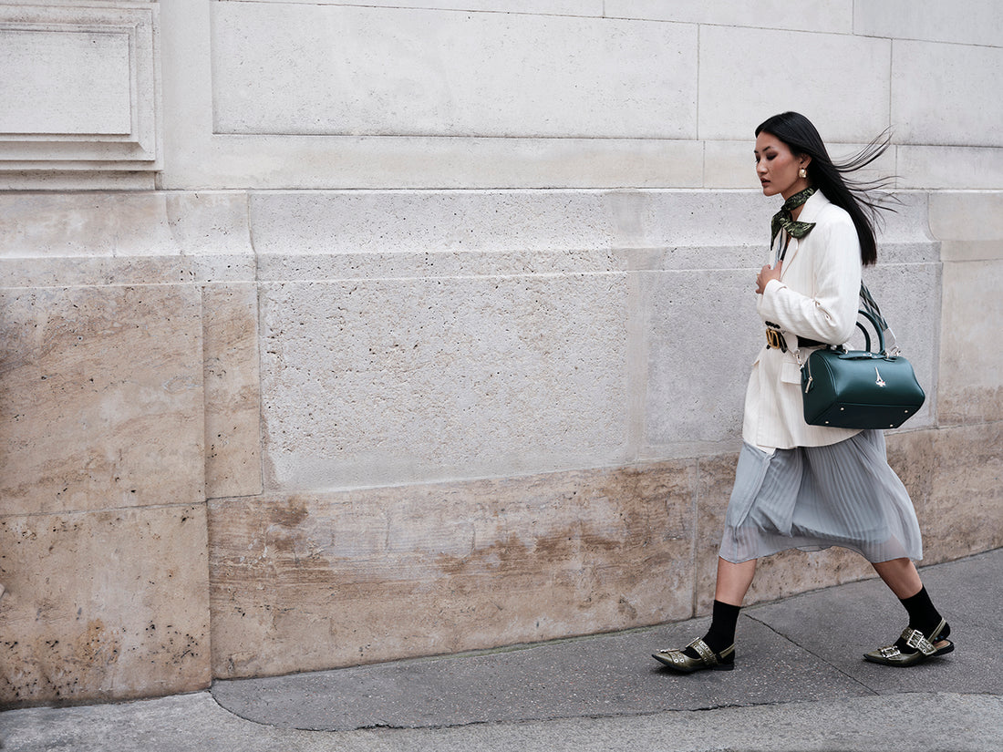Elena Green Bowler Bag With Detachable Strap