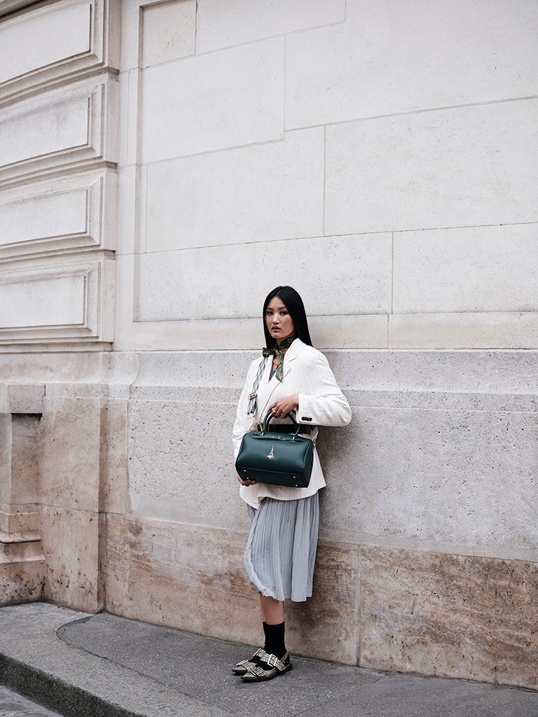 Elena Green Bowler Bag With Detachable Strap
