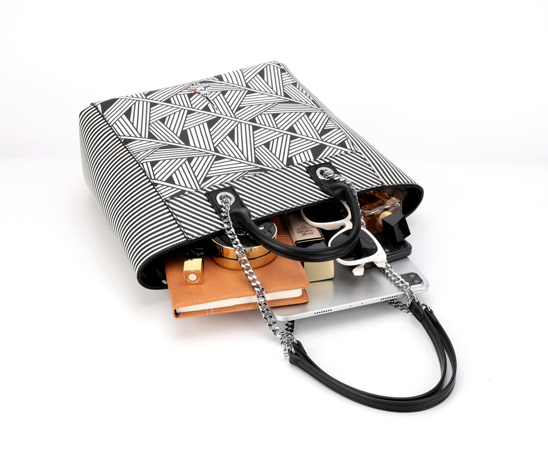 Bella Structured Tote Bag With Dual Carry Handles & Chain Straps