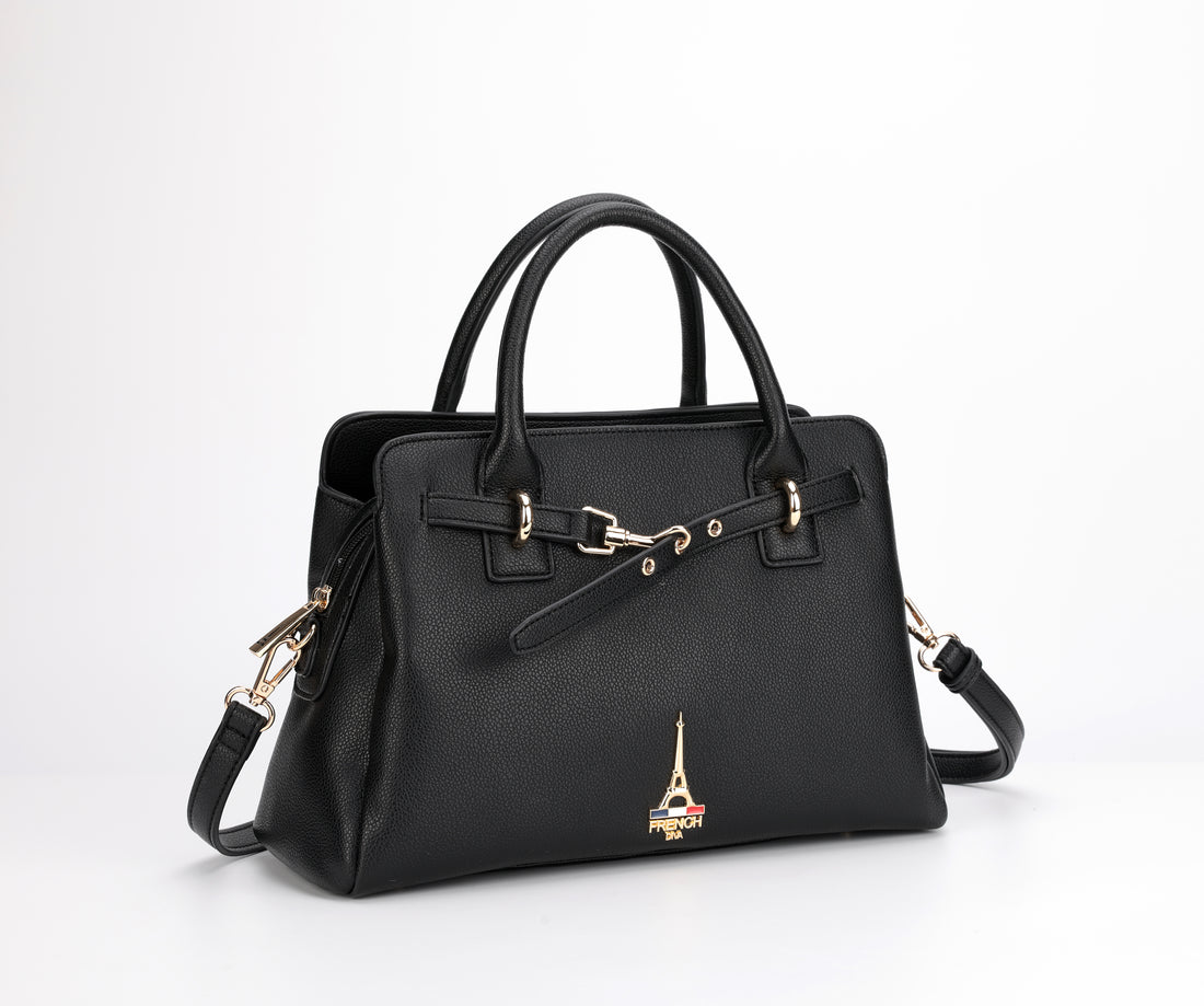 Celia Black Structured Top Handle Satchel