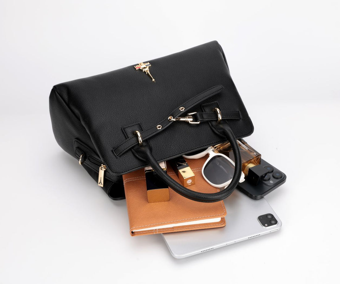Celia Black Structured Top Handle Satchel