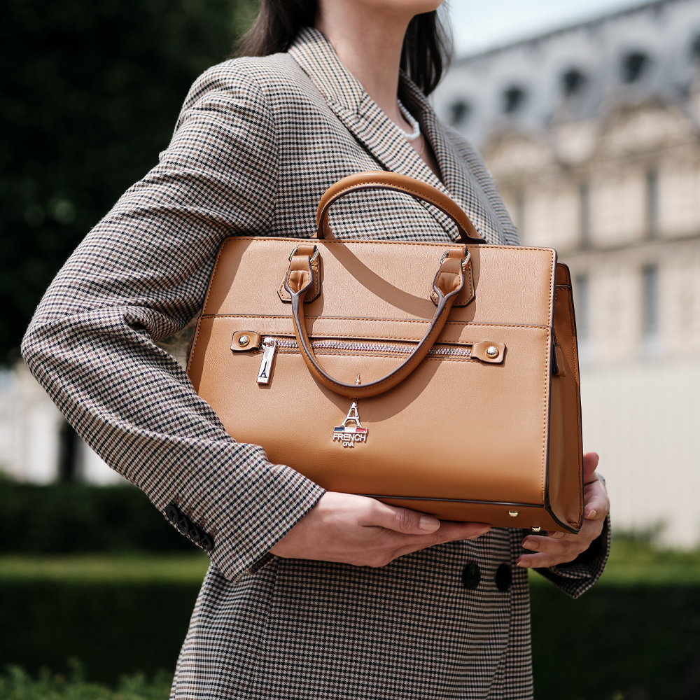 Aurea Tan Structured Top Handle Bag