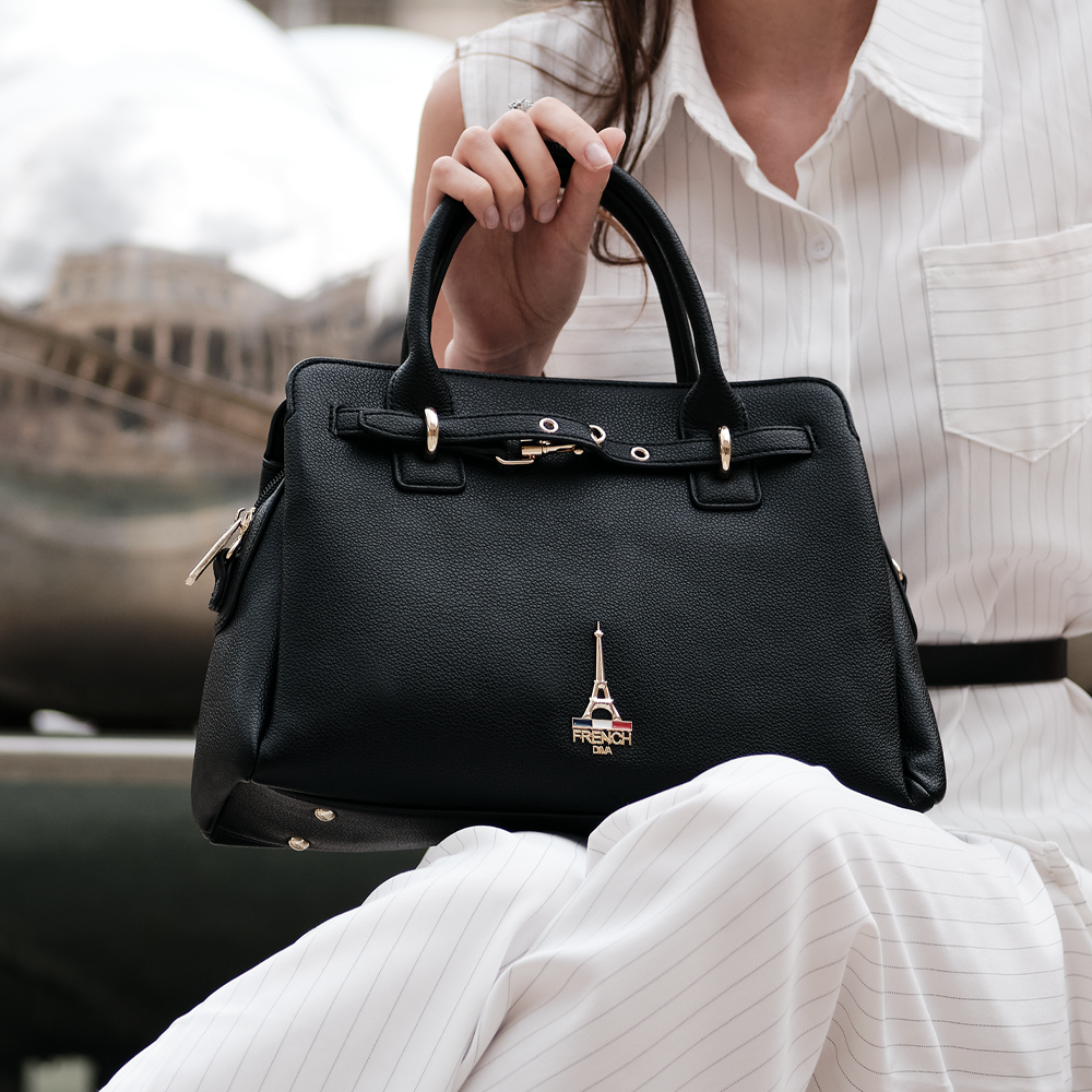 Celia Black Structured Top Handle Satchel