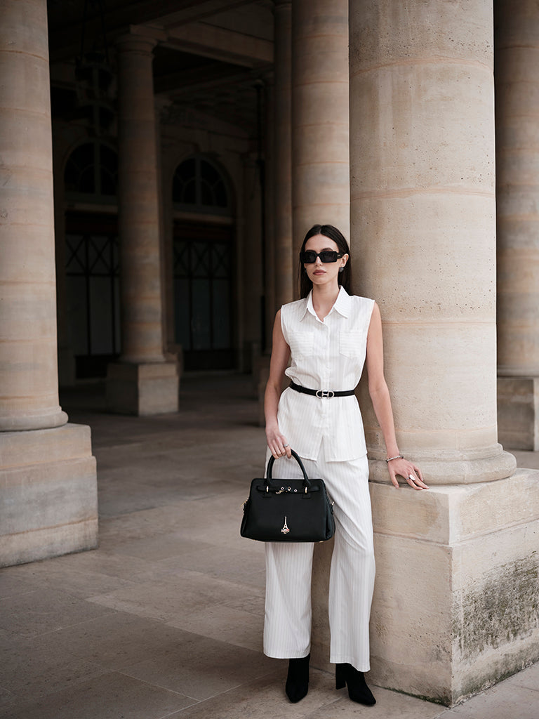 Celia Black Structured Top Handle Satchel