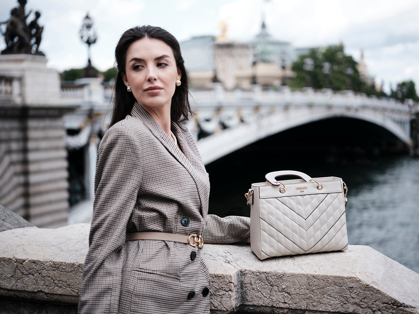 Gracia Quilted Top Handle Bag With Detachable Strap