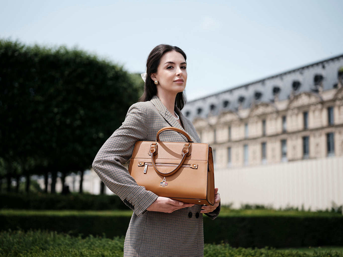 Aurea Tan Structured Top Handle Bag