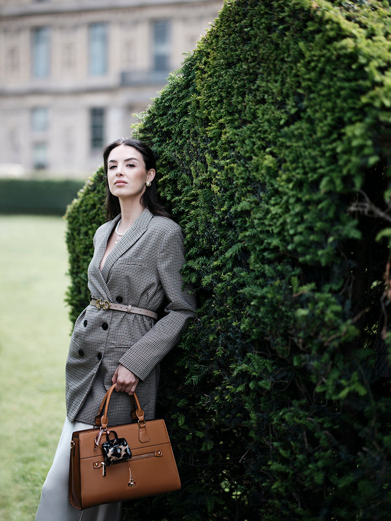 Aurea Tan Structured Top Handle Bag