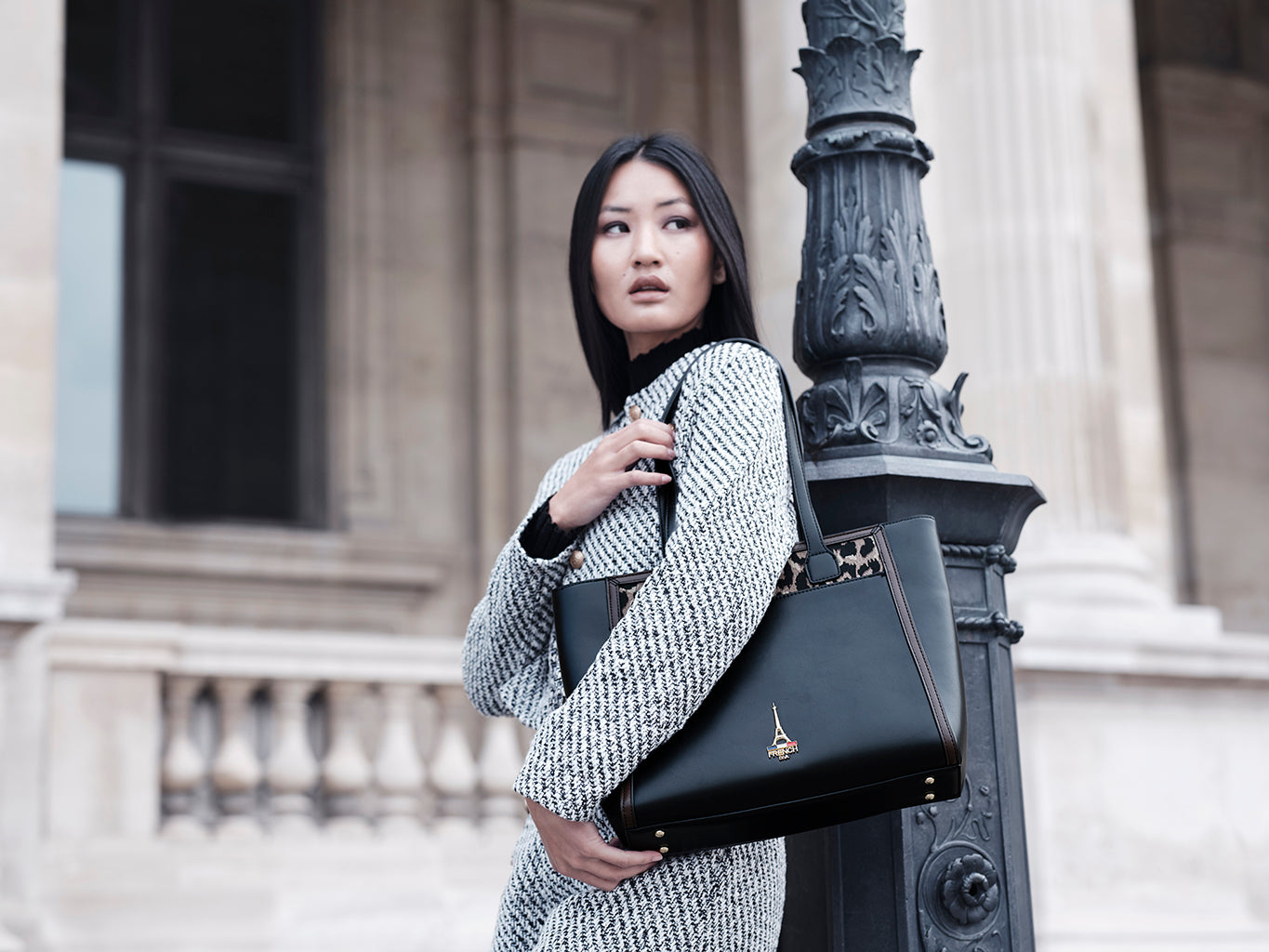 Reka Black Structured Tote Bag