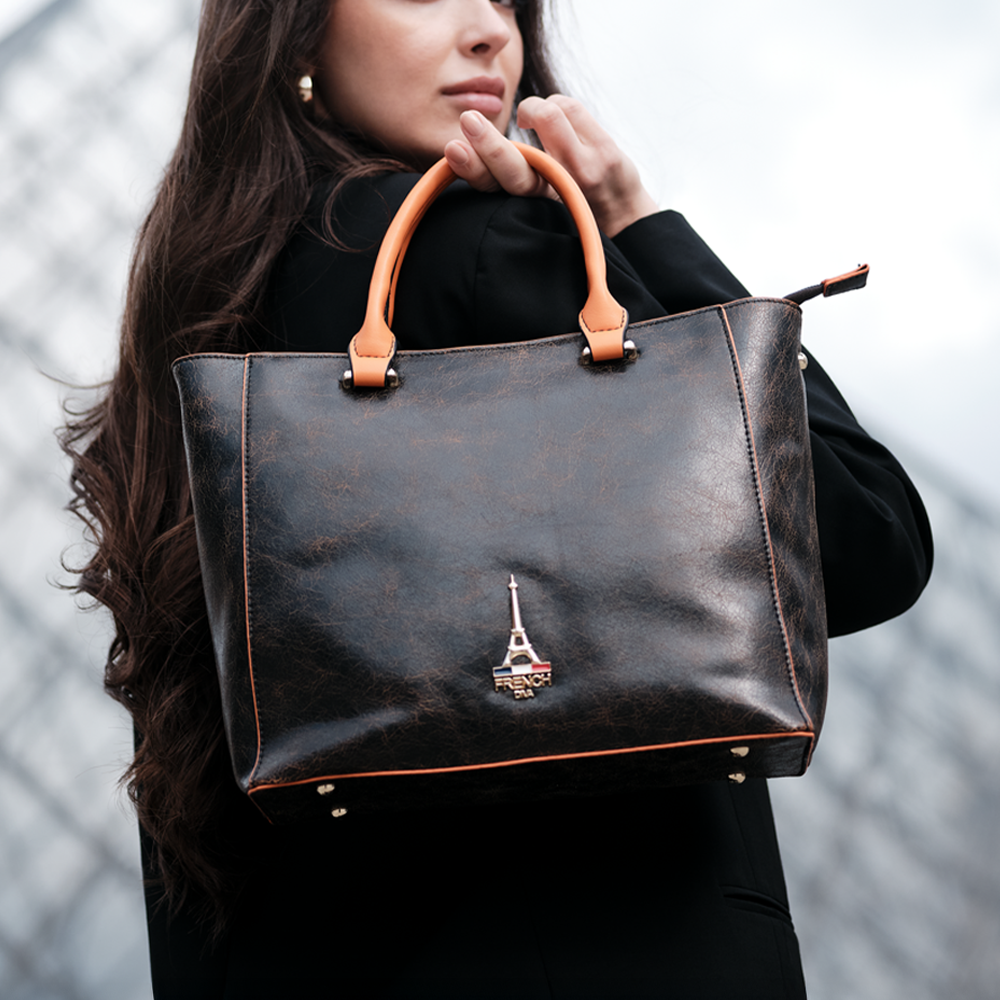 Lina Brown Structured Tote Bag